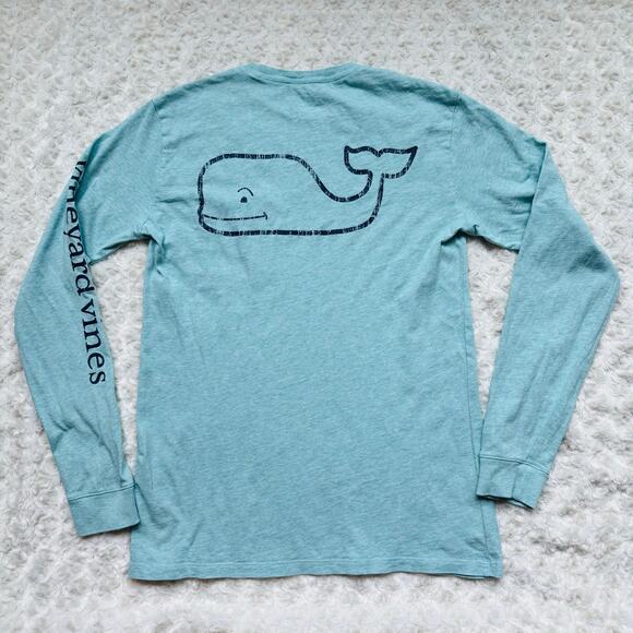 Vineyard Vines Mens Sea Foam Green Cotton Whale Logo Long Sleeve Tee Shirt Small - Picture 2 of 5